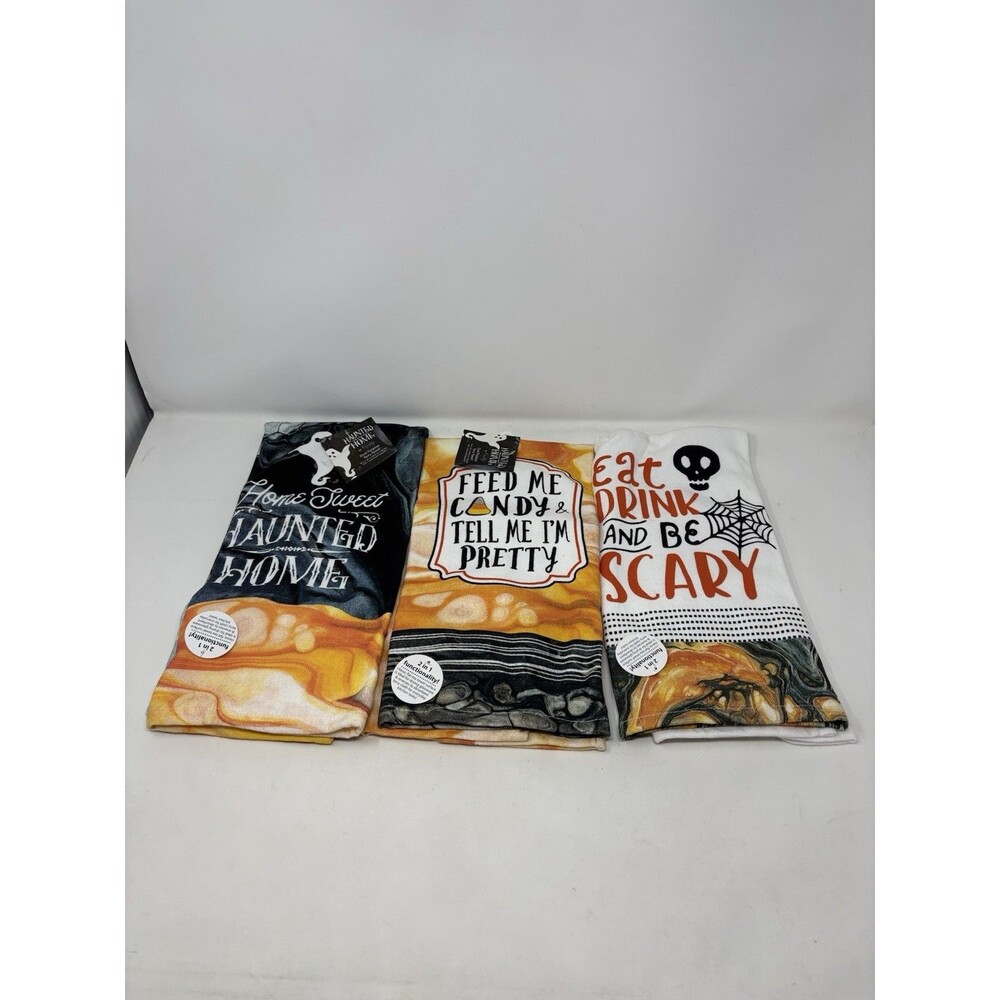 Haunted Home By Fruidfly Halloween Kitchen Towels Set Of 3 Cotton NWT